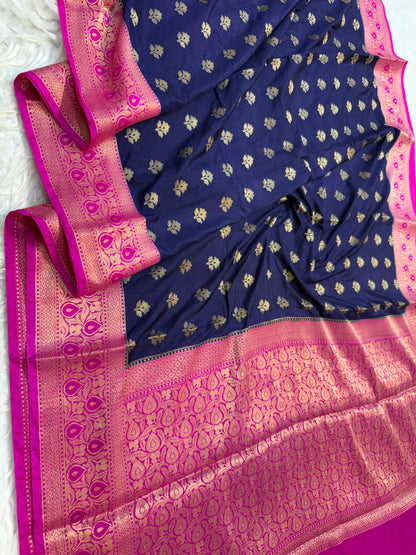 Blue pink shade Dupion Silk premium Banarasi Saree