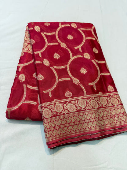 Red shade Chinon Viscose premium saree