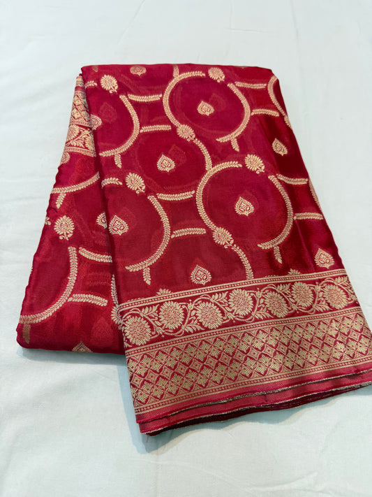 Red shade Chinon Viscose premium saree