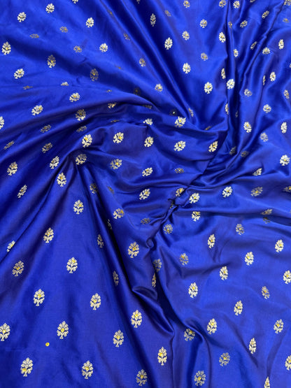 Royal blue shade Bridal Mashru ari & stone Silk Banarasi Saree