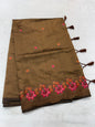Bronze shade premium tussee designer embroidery Banarasi saree