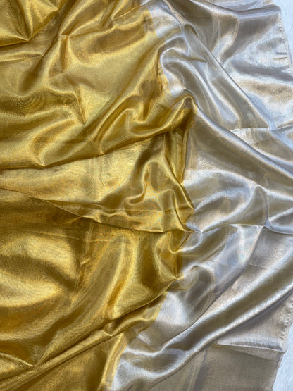 Gold silver shade soft tissue half half Banarasi saree