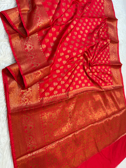 Red shade Dupion Silk premium Banarasi Saree