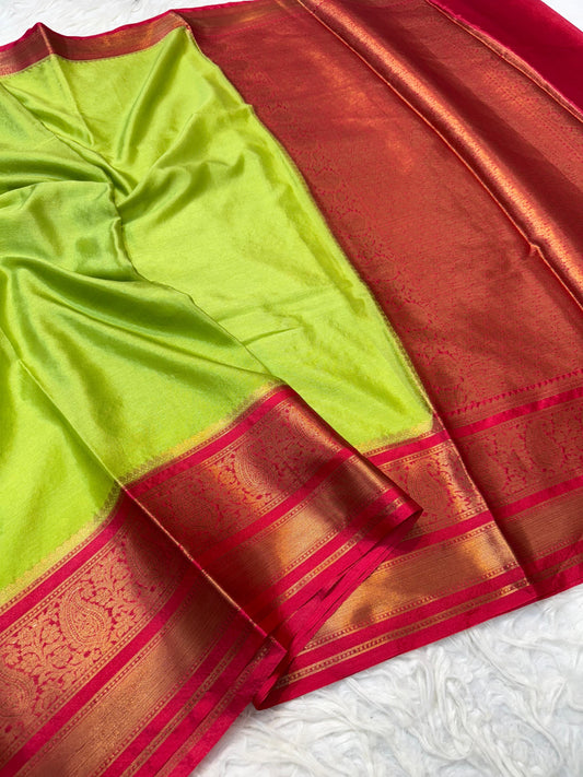 Rani & Parrot Contrast Mysore silk Banarasi saree
