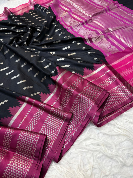 Magenta & Black Soft Silk Banarasi Saree