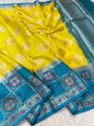 Powde Blue & Yellow Warm Silk Skirt Border Zari Boota Saree