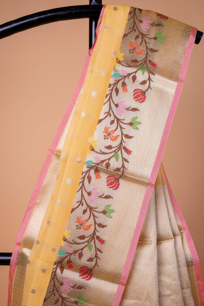 Yellow Cotton Kota Designer Pathni Border Premium Banarasi Saree