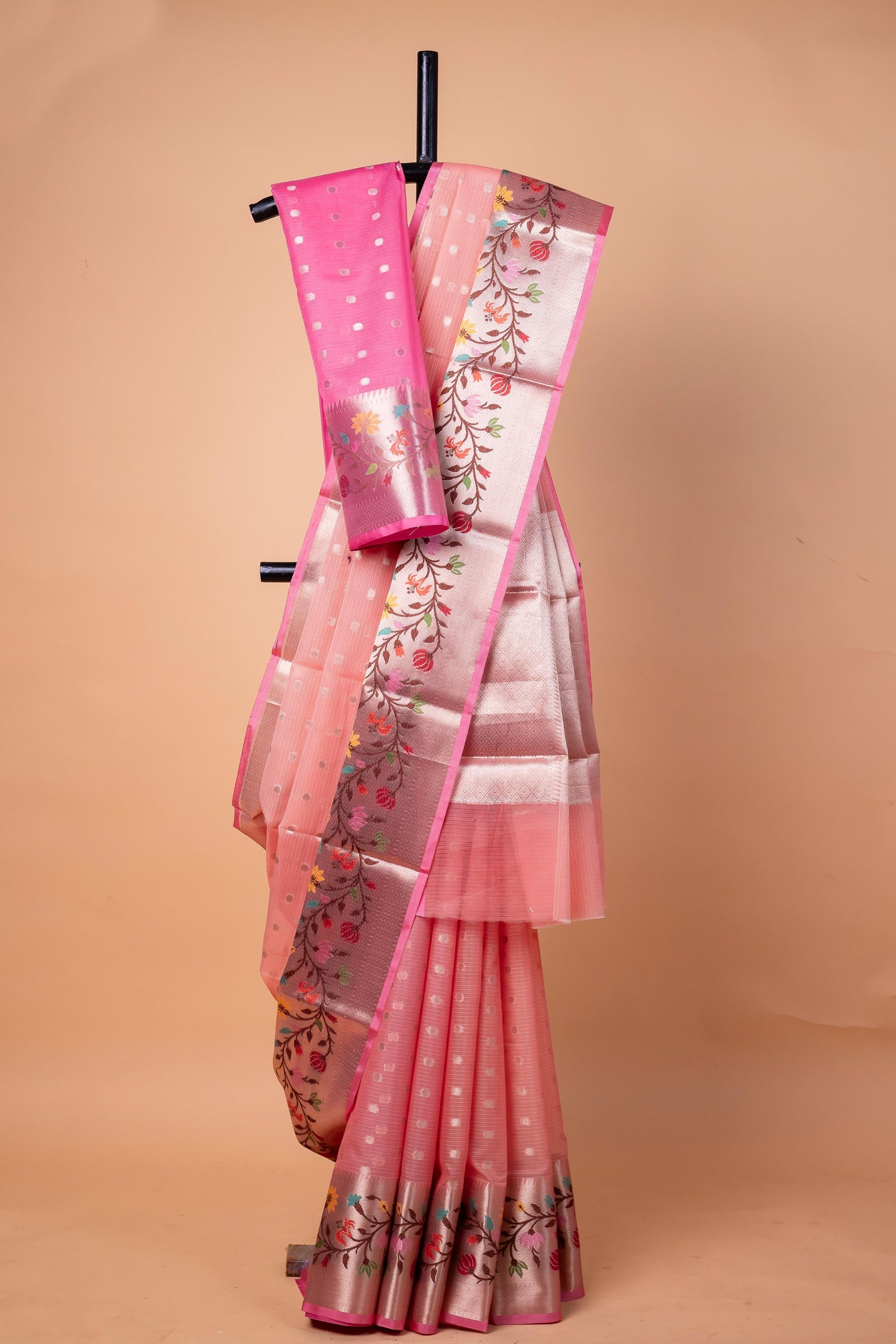 Peach Cotton Kota Designer Pathni Border Premium Banarasi Saree