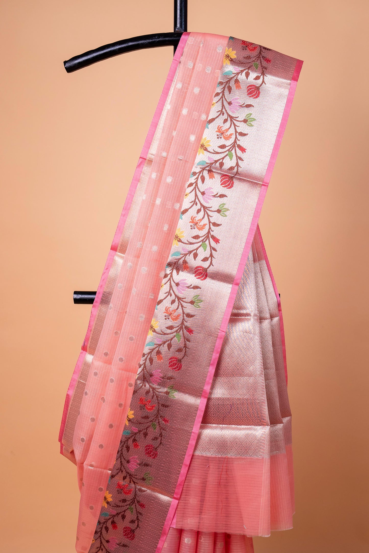 Peach Cotton Kota Designer Pathni Border Premium Banarasi Saree