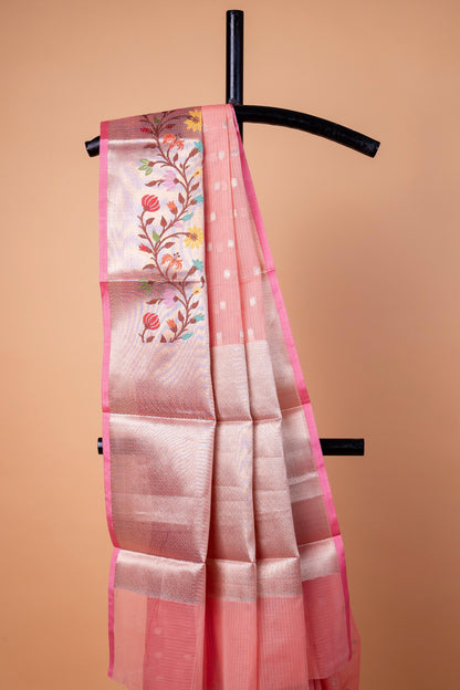 Peach Cotton Kota Designer Pathni Border Premium Banarasi Saree