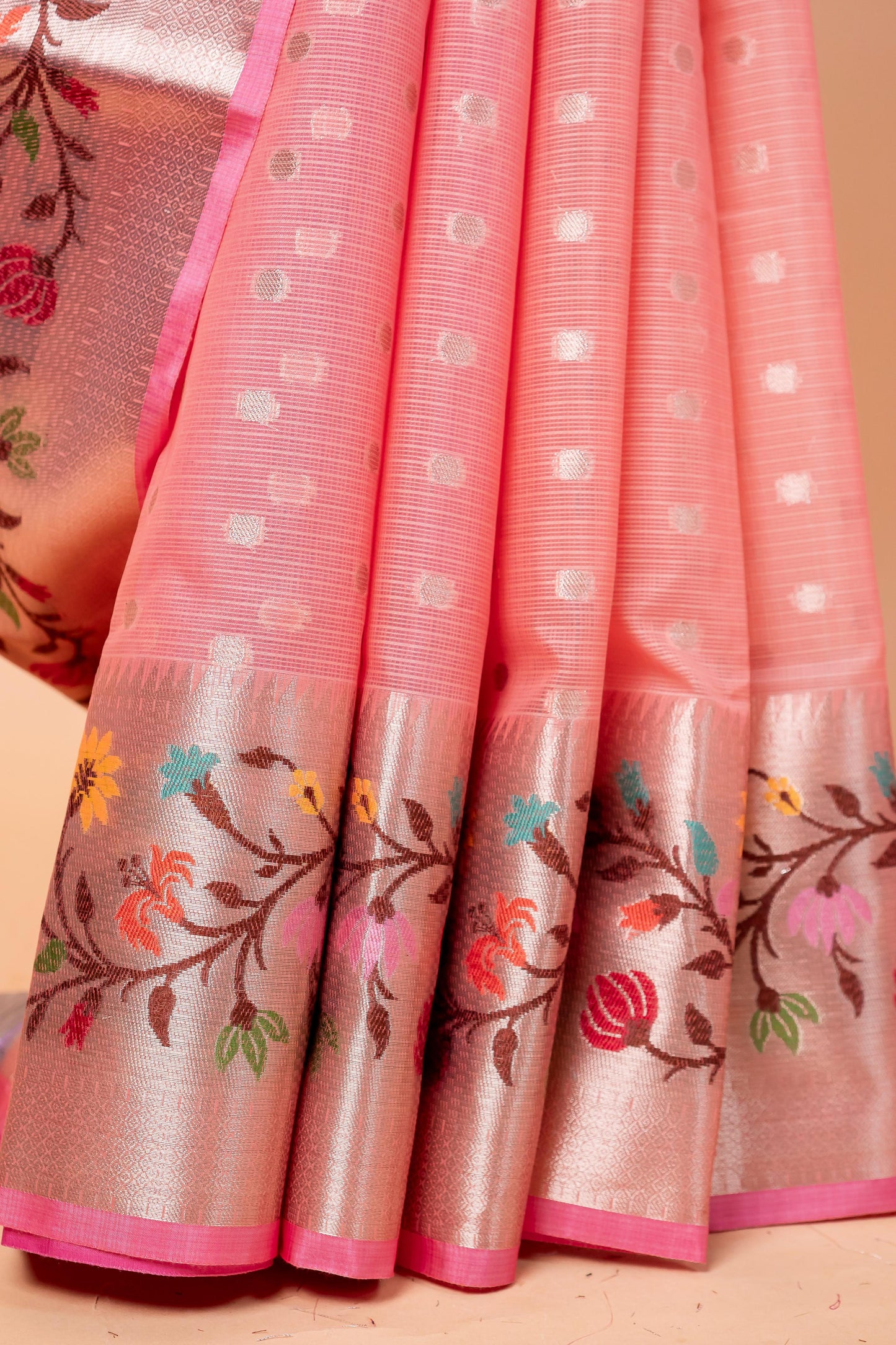 Peach Cotton Kota Designer Pathni Border Premium Banarasi Saree