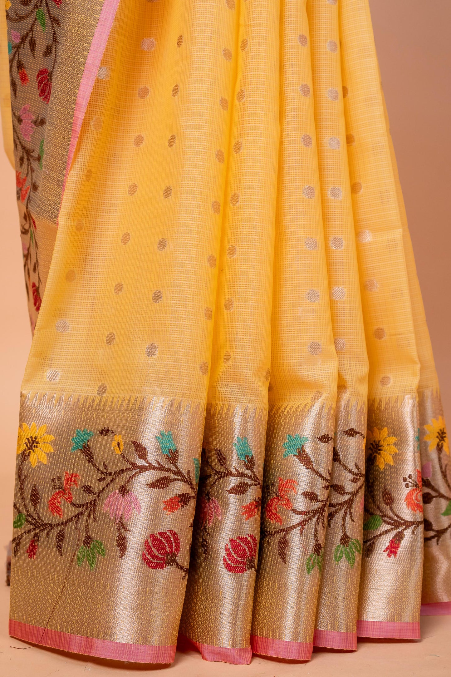 Yellow Cotton Kota Designer Pathni Border Premium Banarasi Saree