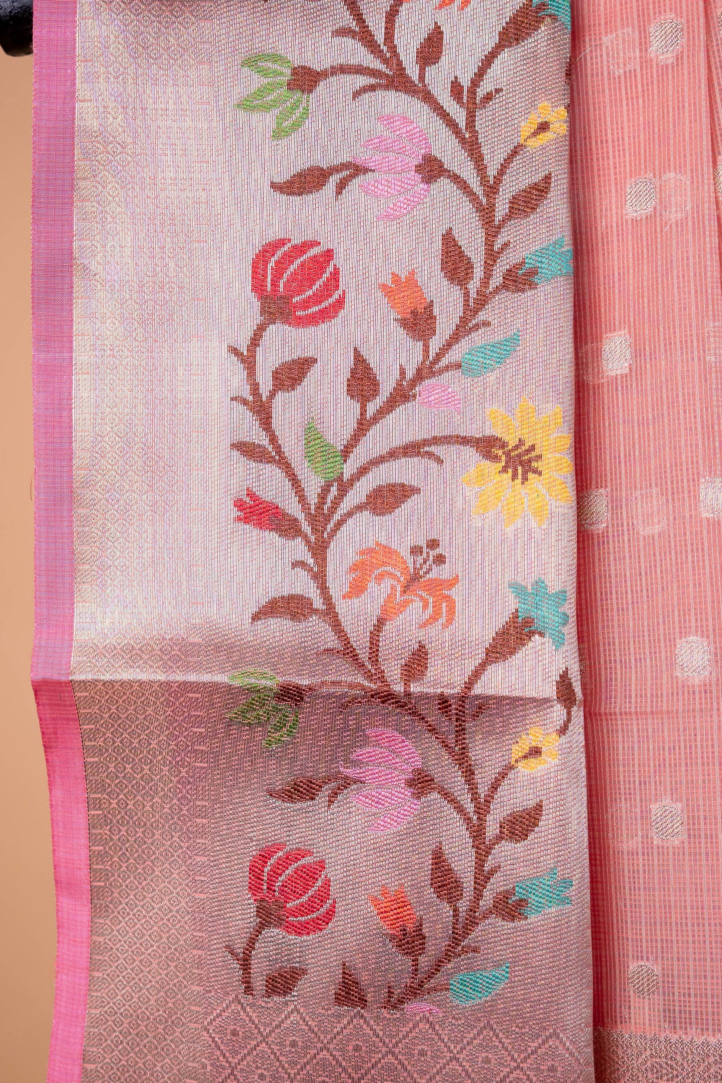 Peach Cotton Kota Designer Pathni Border Premium Banarasi Saree