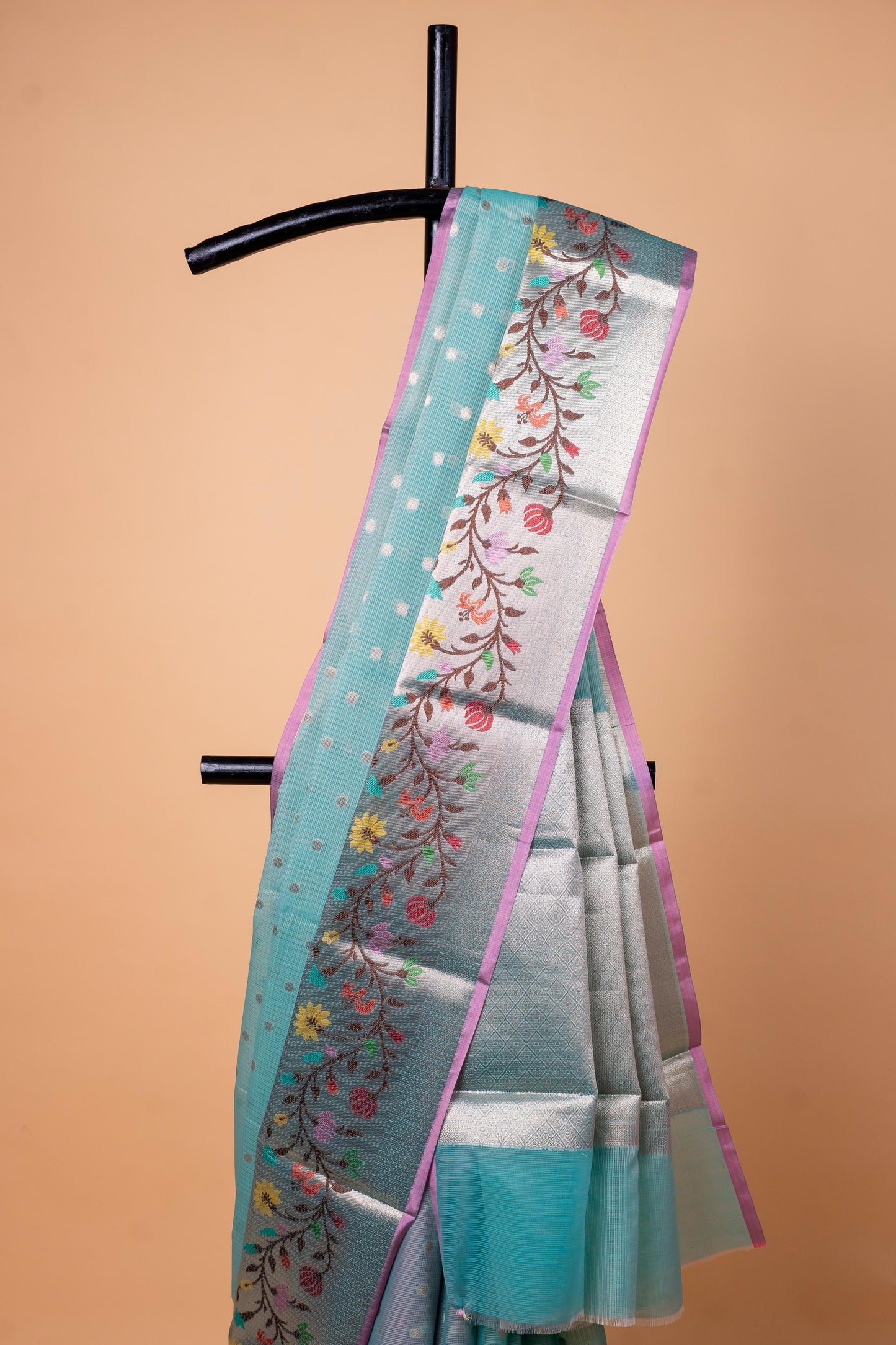 Sky Blue Cotton Kota Designer Pathni Border Premium Banarasi Saree
