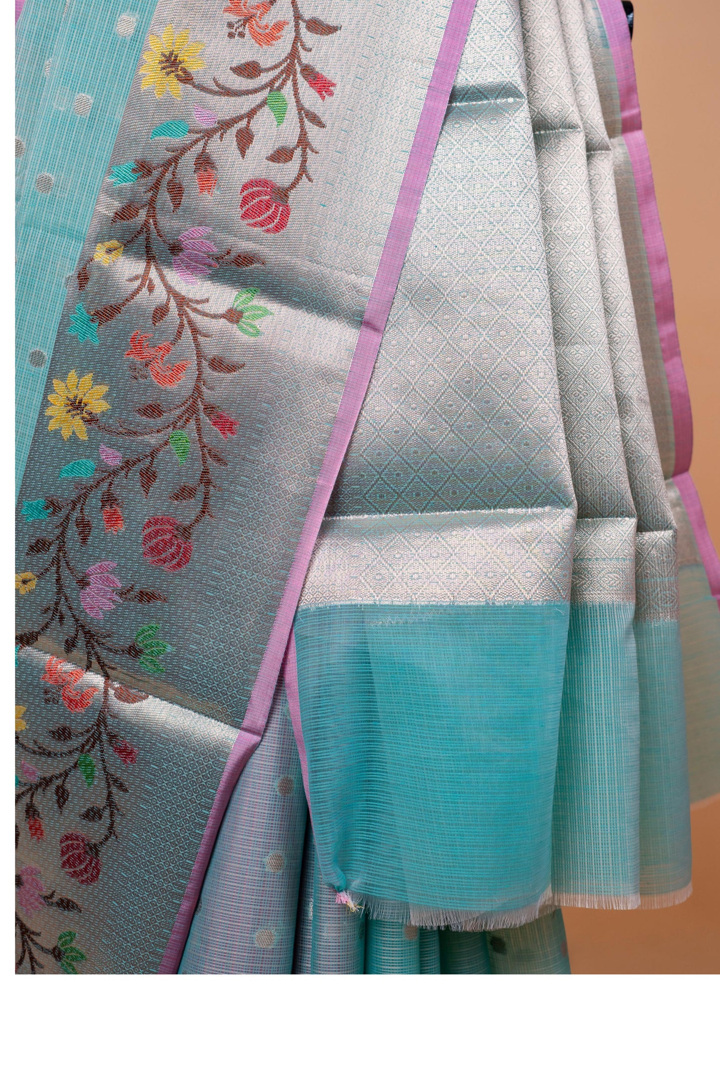 Sky Blue Cotton Kota Designer Pathni Border Premium Banarasi Saree