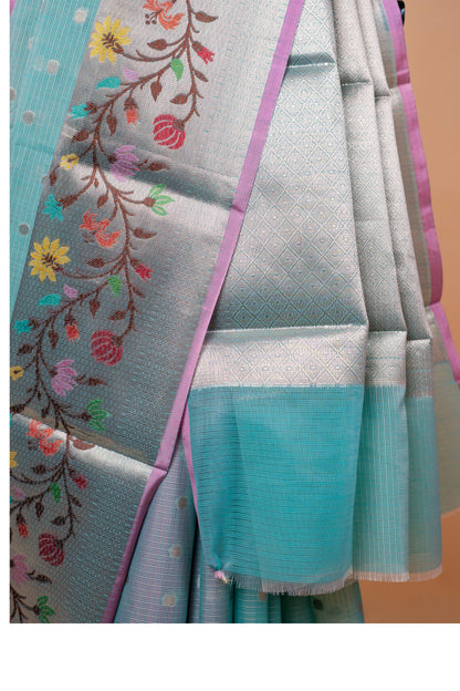 Sky Blue Cotton Kota Designer Pathni Border Premium Banarasi Saree