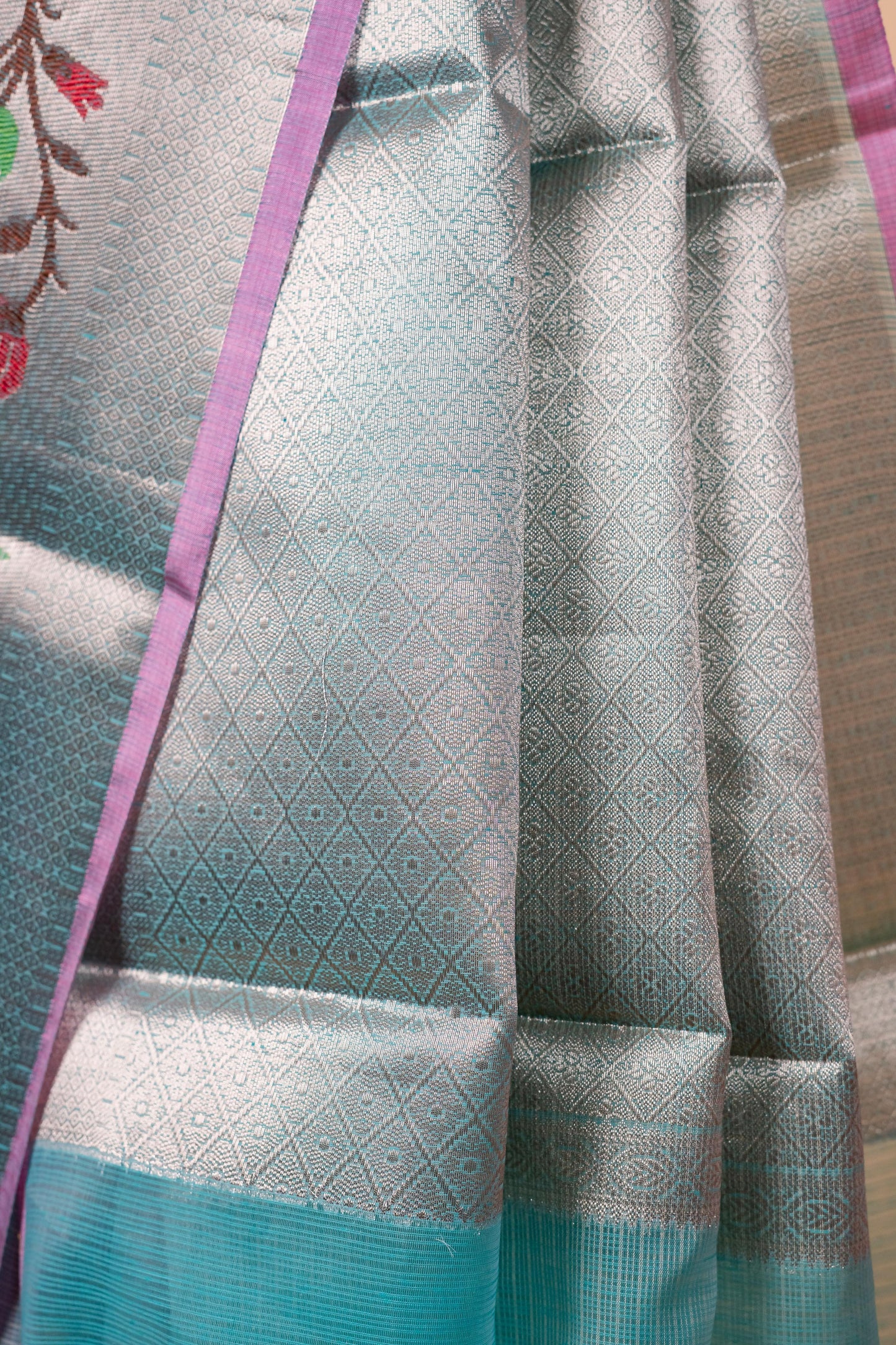 Sky Blue Cotton Kota Designer Pathni Border Premium Banarasi Saree