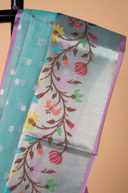 Sky Blue Cotton Kota Designer Pathni Border Premium Banarasi Saree