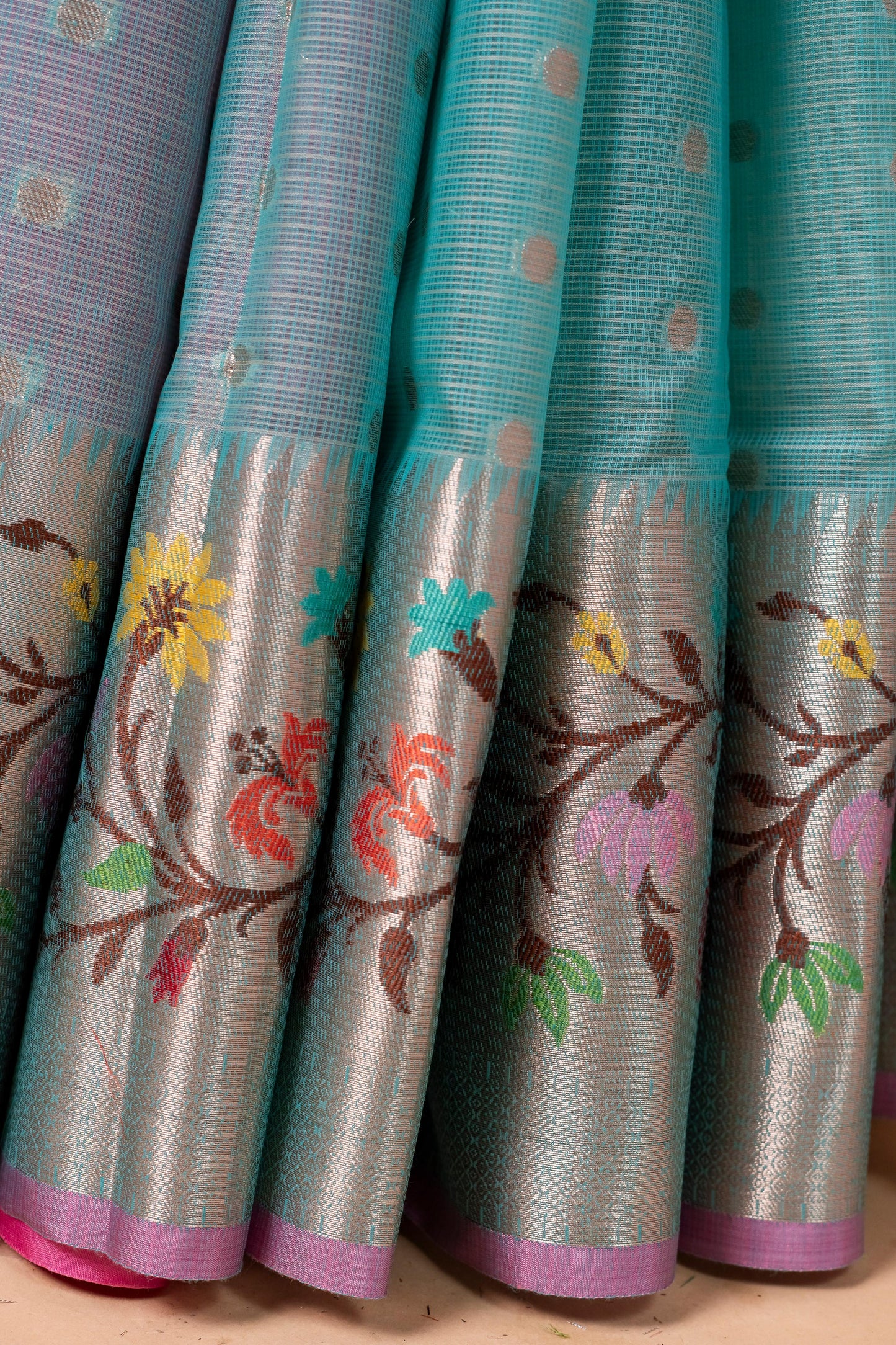 Sky Blue Cotton Kota Designer Pathni Border Premium Banarasi Saree