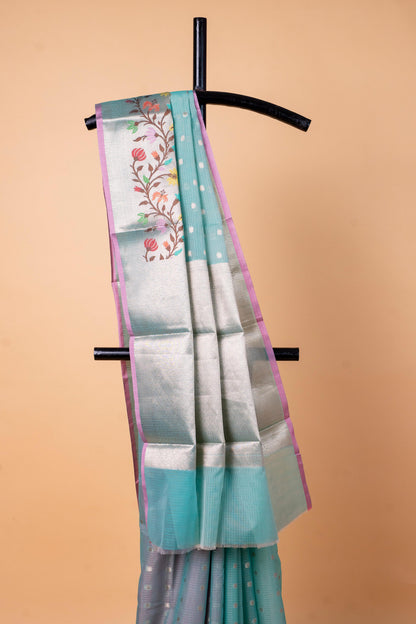 Sky Blue Cotton Kota Designer Pathni Border Premium Banarasi Saree