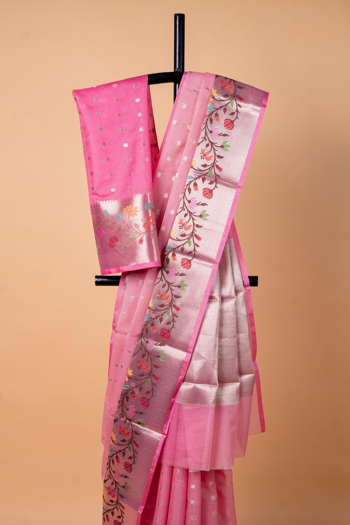 Baby Pink Cotton Kota Designer Pathni Border Premium Banarasi Saree