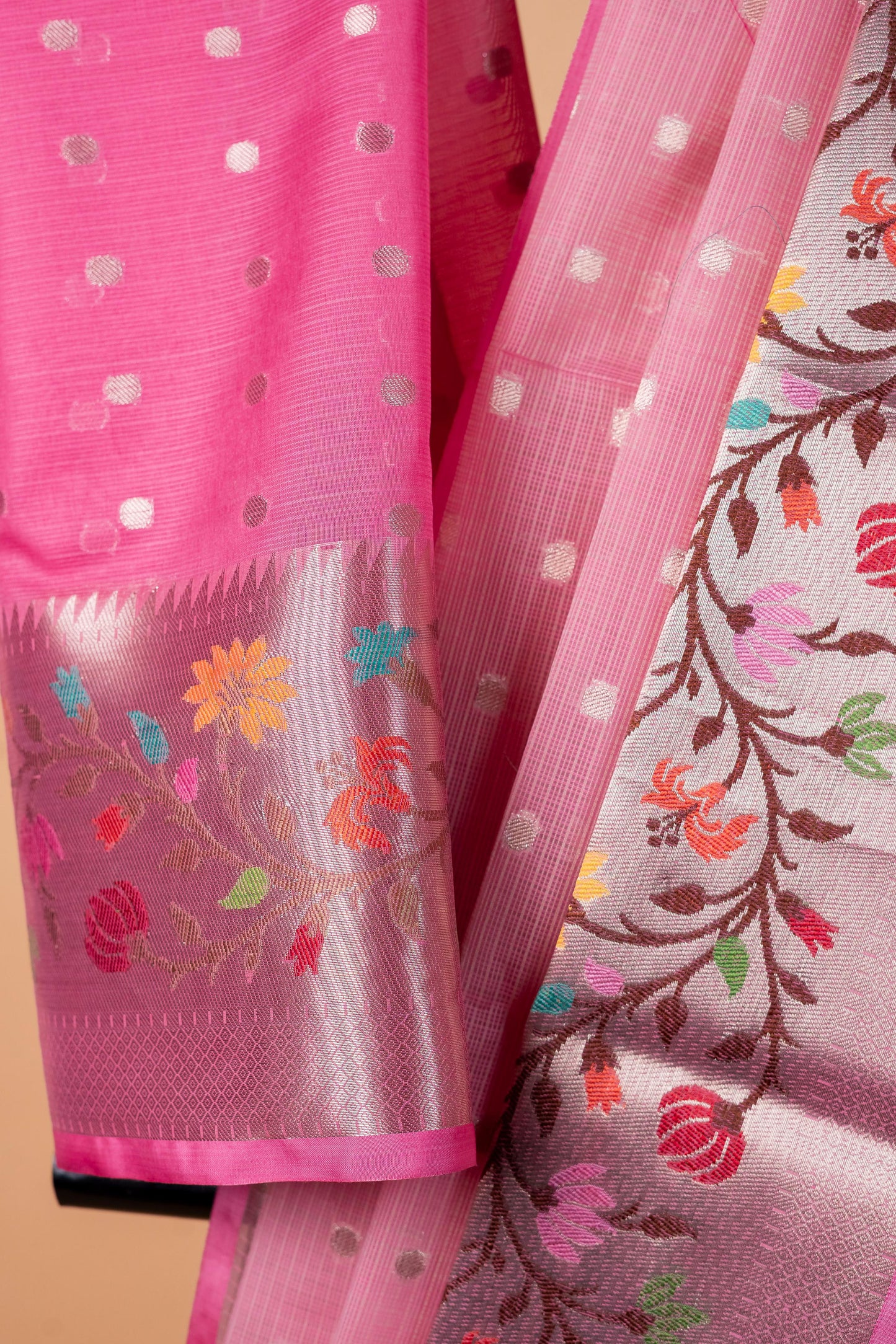 Baby Pink Cotton Kota Designer Pathni Border Premium Banarasi Saree