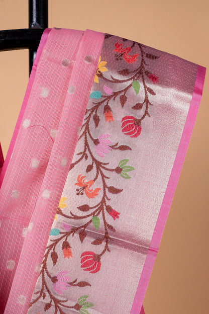 Baby Pink Cotton Kota Designer Pathni Border Premium Banarasi Saree