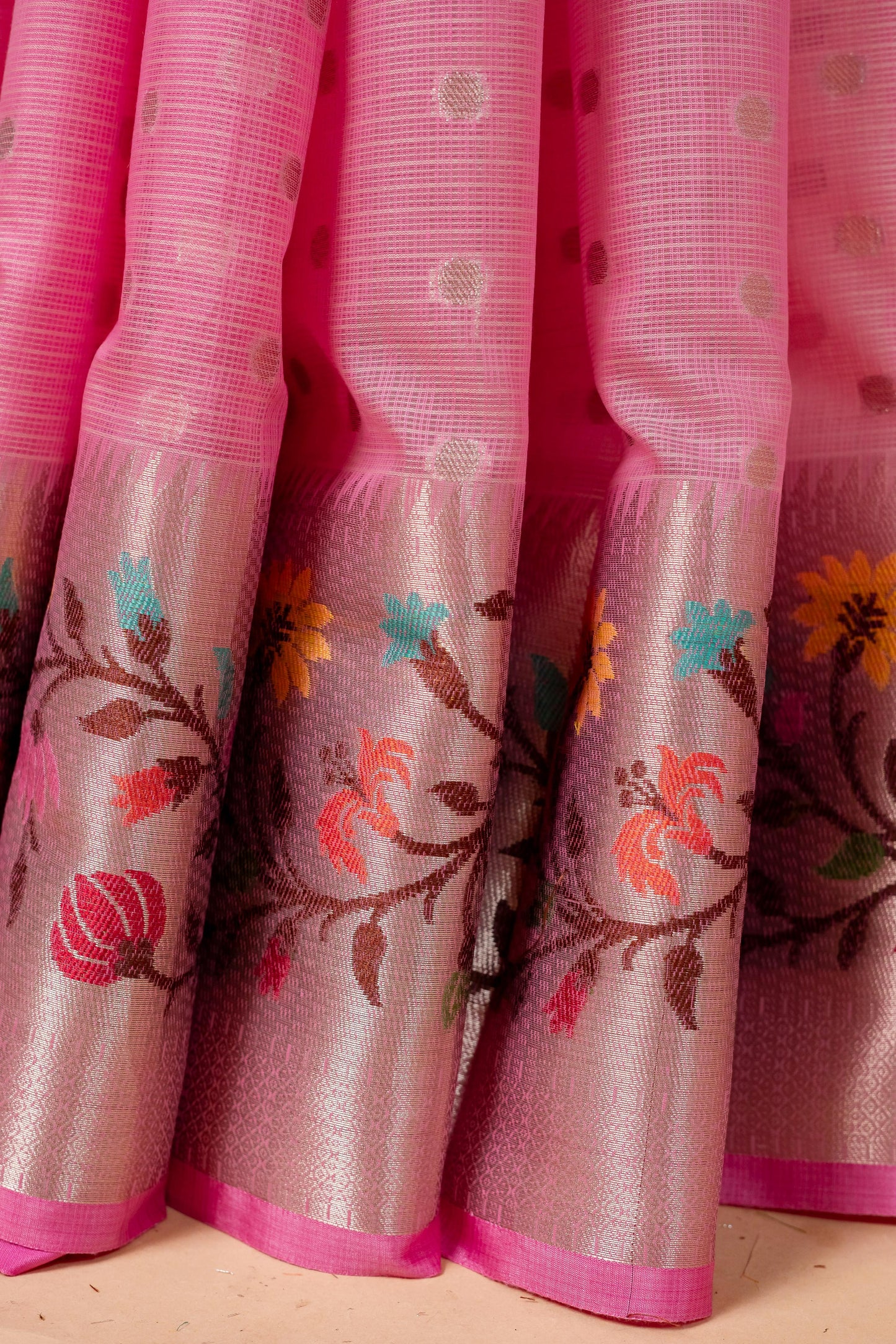 Baby Pink Cotton Kota Designer Pathni Border Premium Banarasi Saree