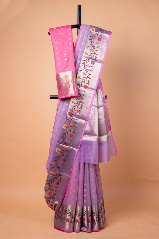 Lavender Cotton Kota Designer Pathni Border Premium Banarasi Saree