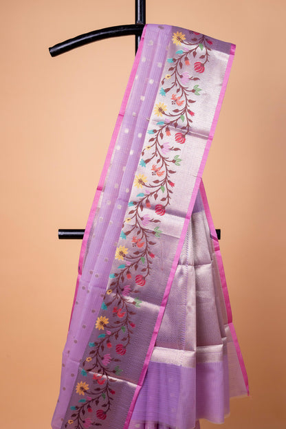 Lavender Cotton Kota Designer Pathni Border Premium Banarasi Saree