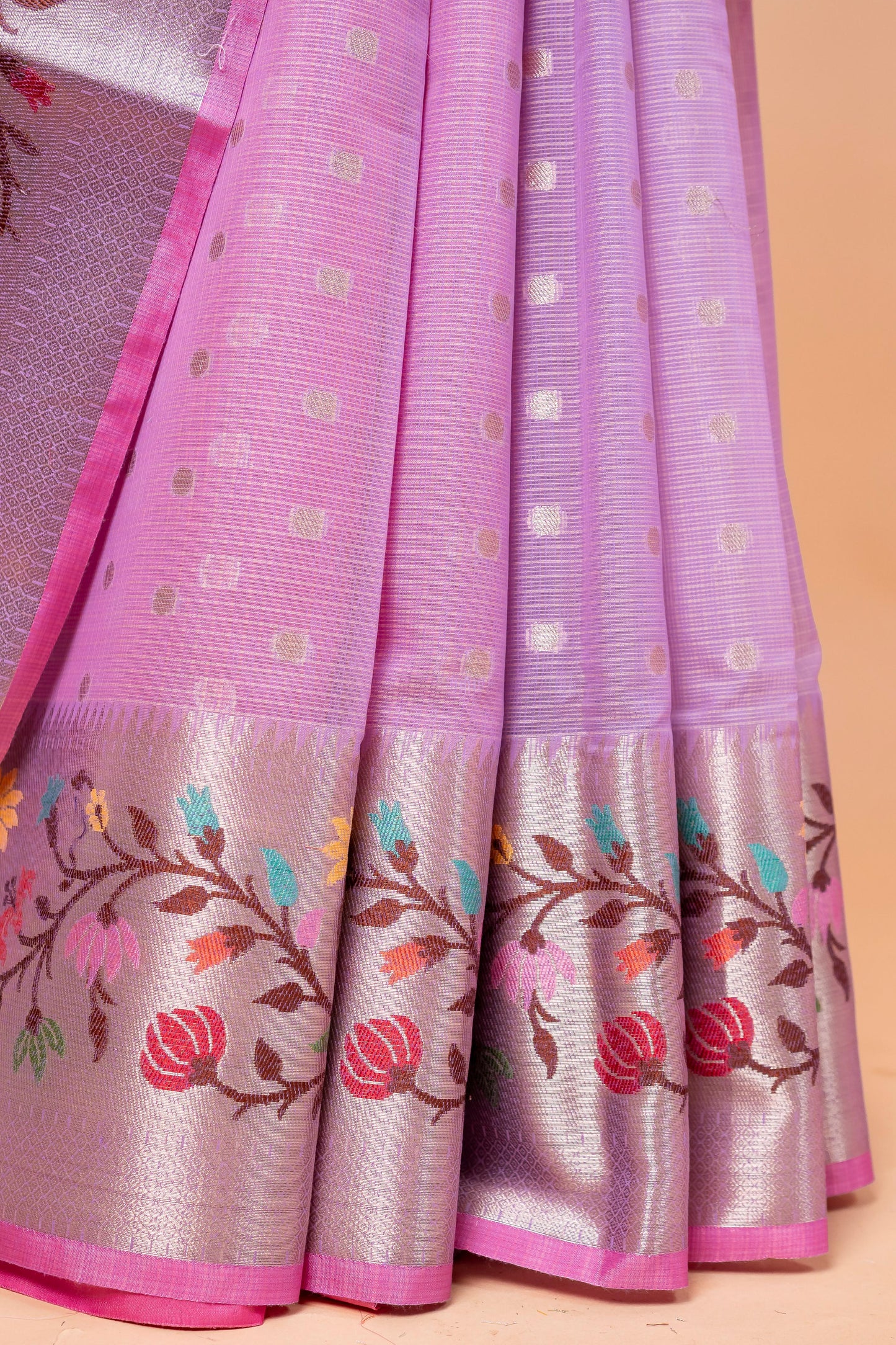 Lavender Cotton Kota Designer Pathni Border Premium Banarasi Saree