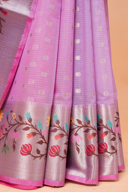 Lavender Cotton Kota Designer Pathni Border Premium Banarasi Saree