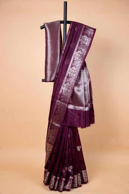 Wine Raw Mango Premium Banarasi Saree