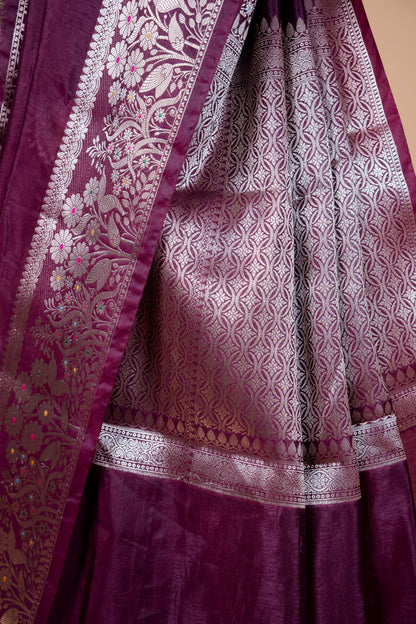 Wine Raw Mango Premium Banarasi Saree