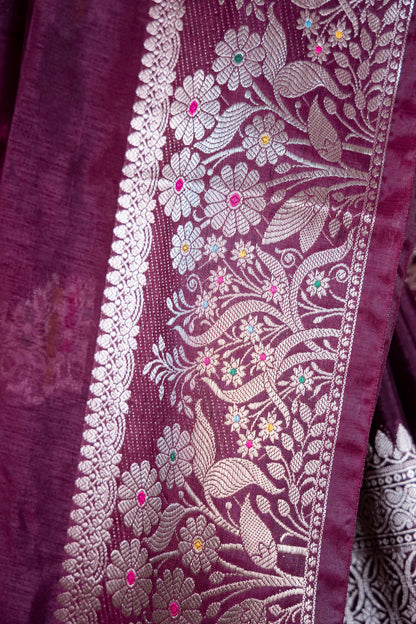 Wine Raw Mango Premium Banarasi Saree