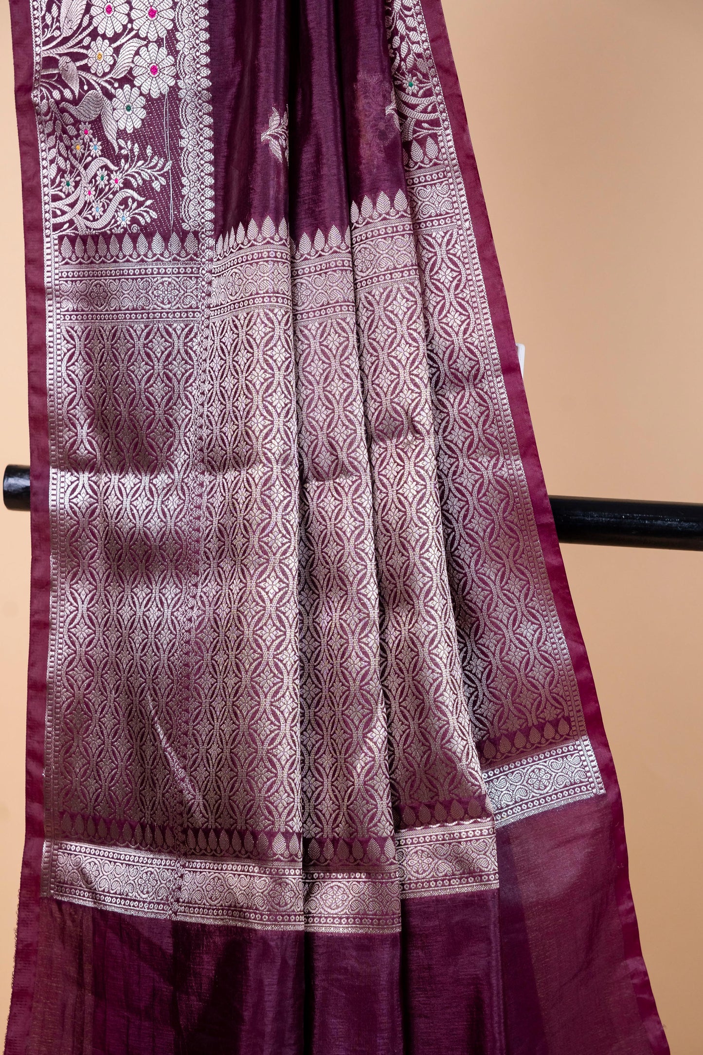 Wine Raw Mango Premium Banarasi Saree