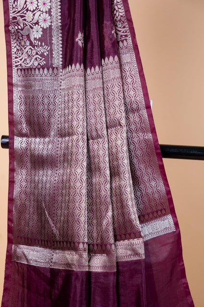 Wine Raw Mango Premium Banarasi Saree