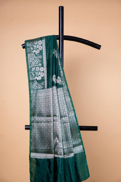 Bottle Green Raw Mango Premium Banarasi Saree