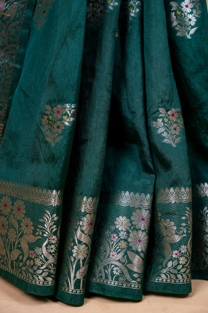Bottle Green Raw Mango Premium Banarasi Saree