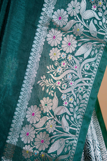 Bottle Green Raw Mango Premium Banarasi Saree