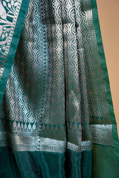 Bottle Green Raw Mango Premium Banarasi Saree