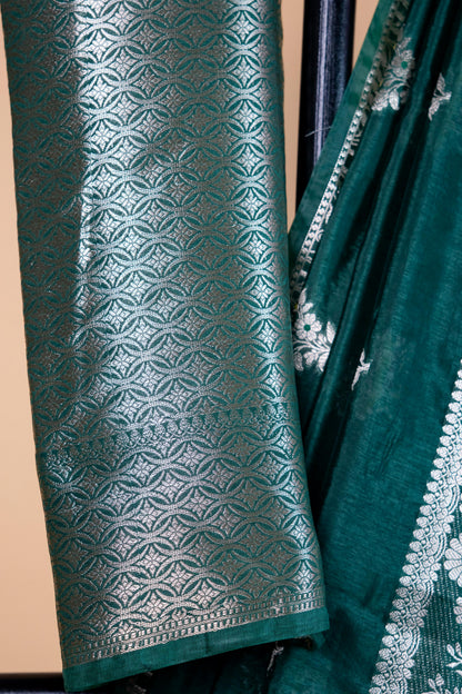 Bottle Green Raw Mango Premium Banarasi Saree