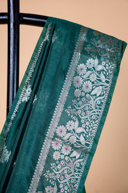 Bottle Green Raw Mango Premium Banarasi Saree