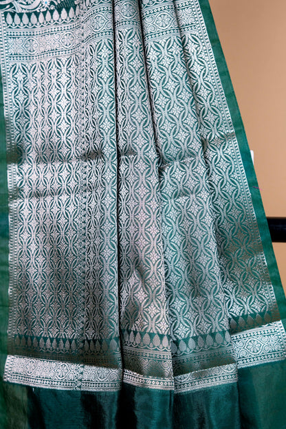Bottle Green Raw Mango Premium Banarasi Saree