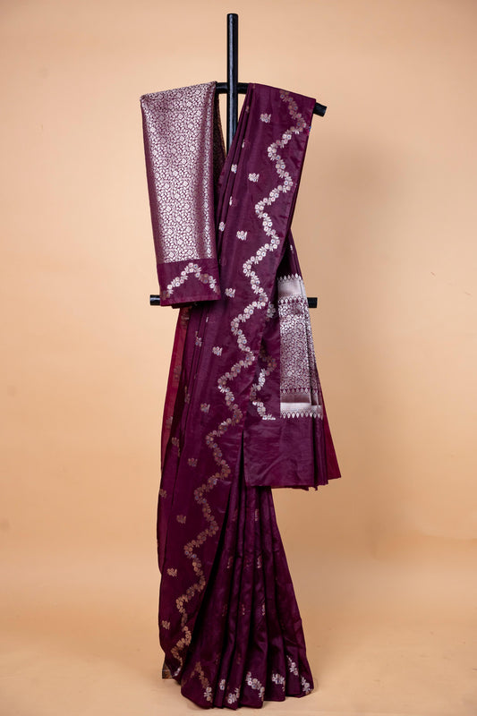 Wine Raw Mango Premium Banarasi Saree