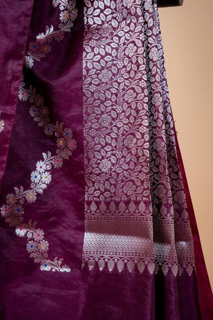 Wine Raw Mango Premium Banarasi Saree