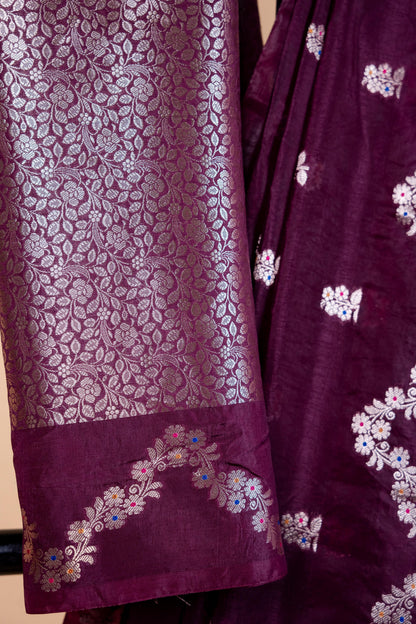 Wine Raw Mango Premium Banarasi Saree