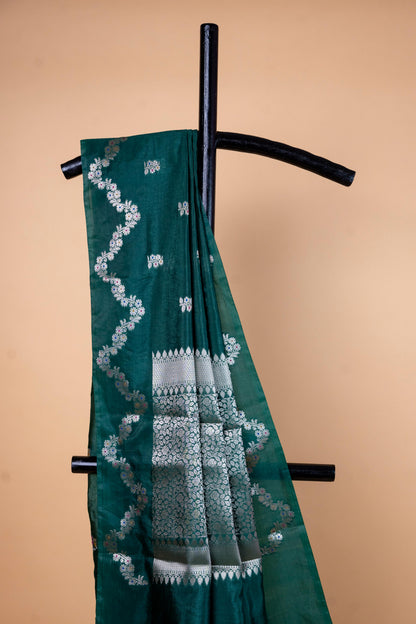 Bottle Green Raw Mango Premium Banarasi Saree