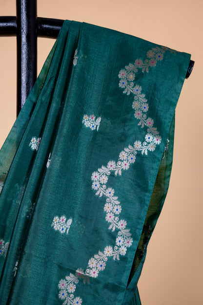 Bottle Green Raw Mango Premium Banarasi Saree
