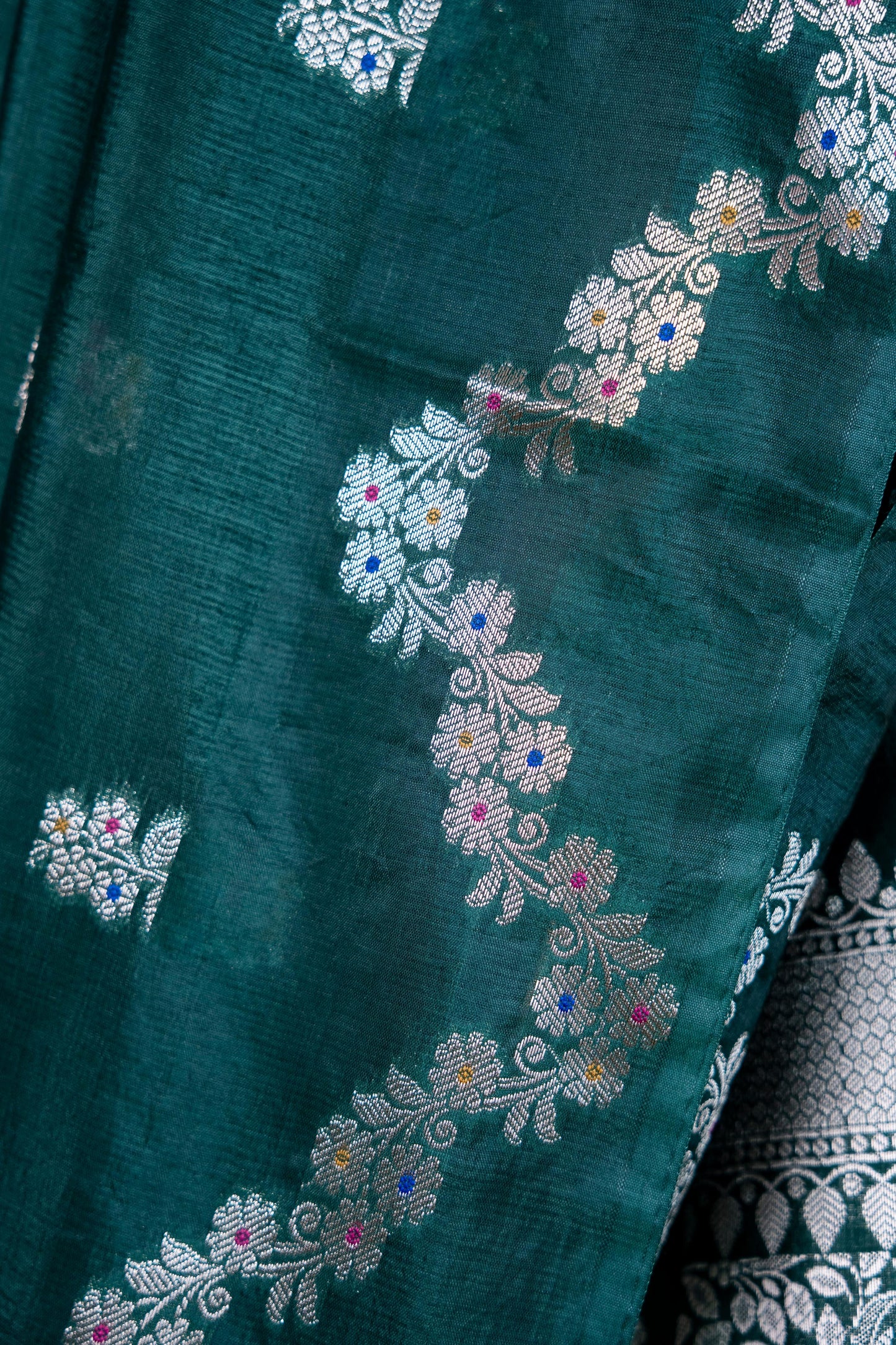 Bottle Green Raw Mango Premium Banarasi Saree